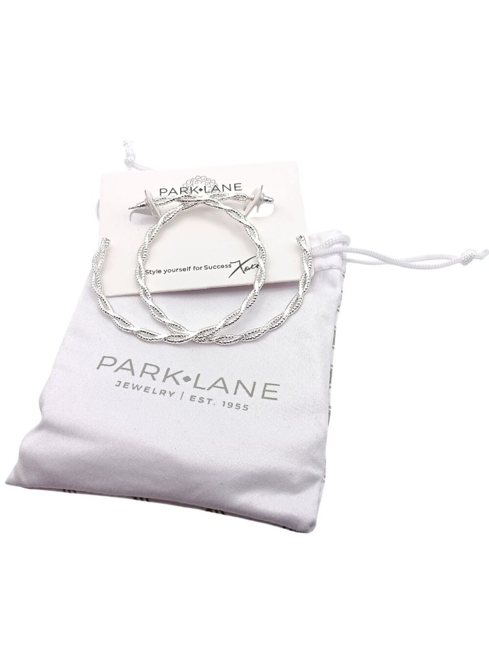 Park Lane Wrangler Silver-Toned Twisted Hoop Earrings with Drawstring Pouch Styl